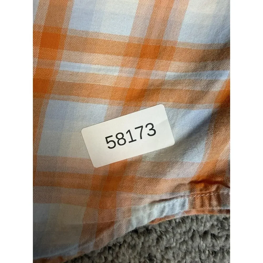 Columbia Shirt Mens M Orange Long Sleeve Button Up Plaid Lightweight Breathable